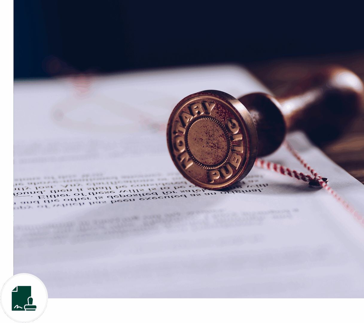 Legal document with notary public seal