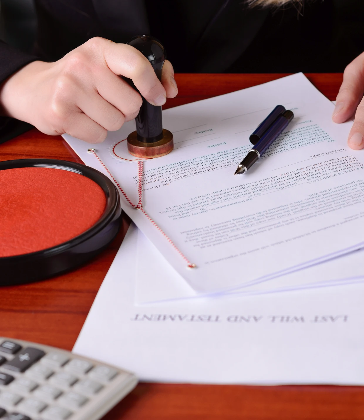 Signing legal papers with stamp